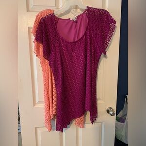 2 identical blouses! Peach, and wine colored. 2X.